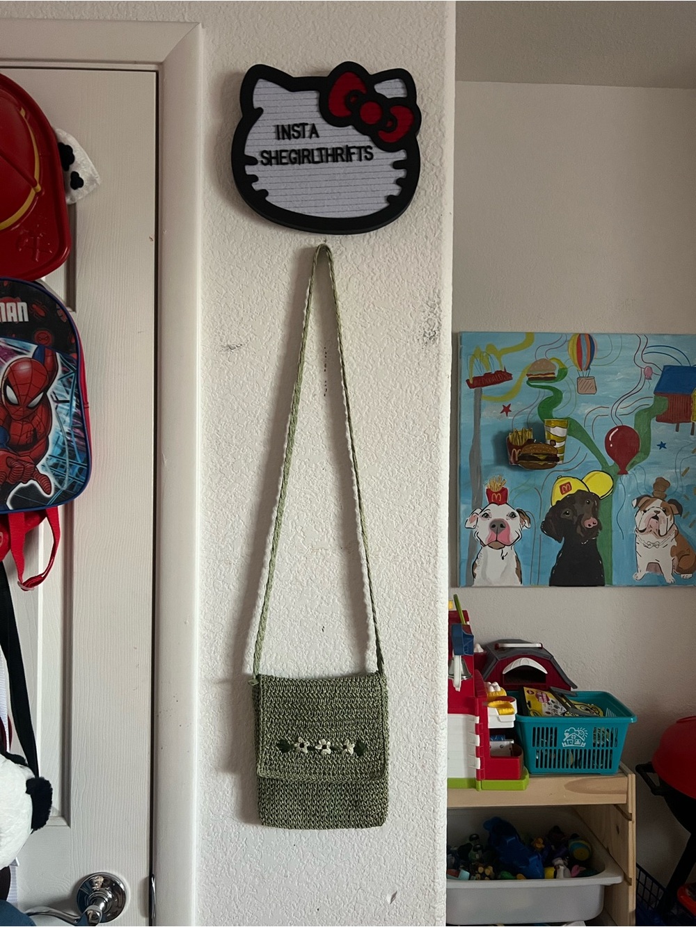 crochet green floral bag